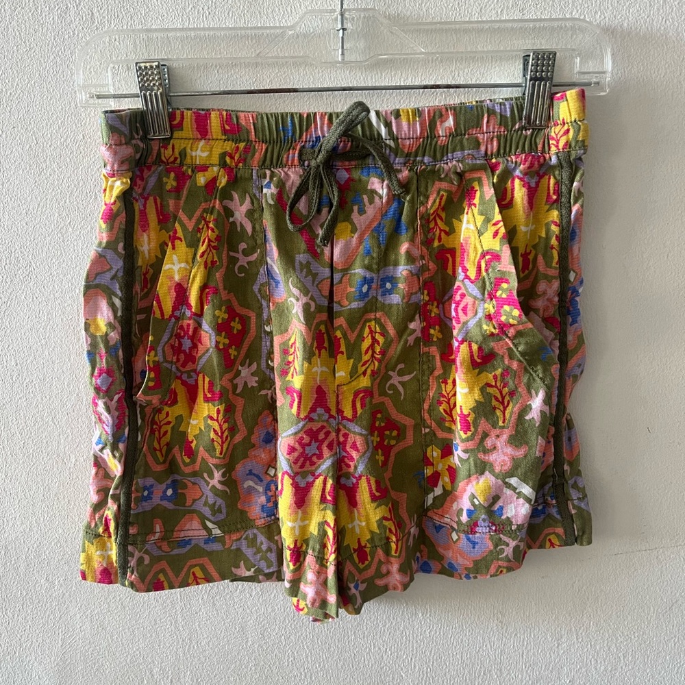 Zara Olive Multi Floral Drawstring Athletic Shorts